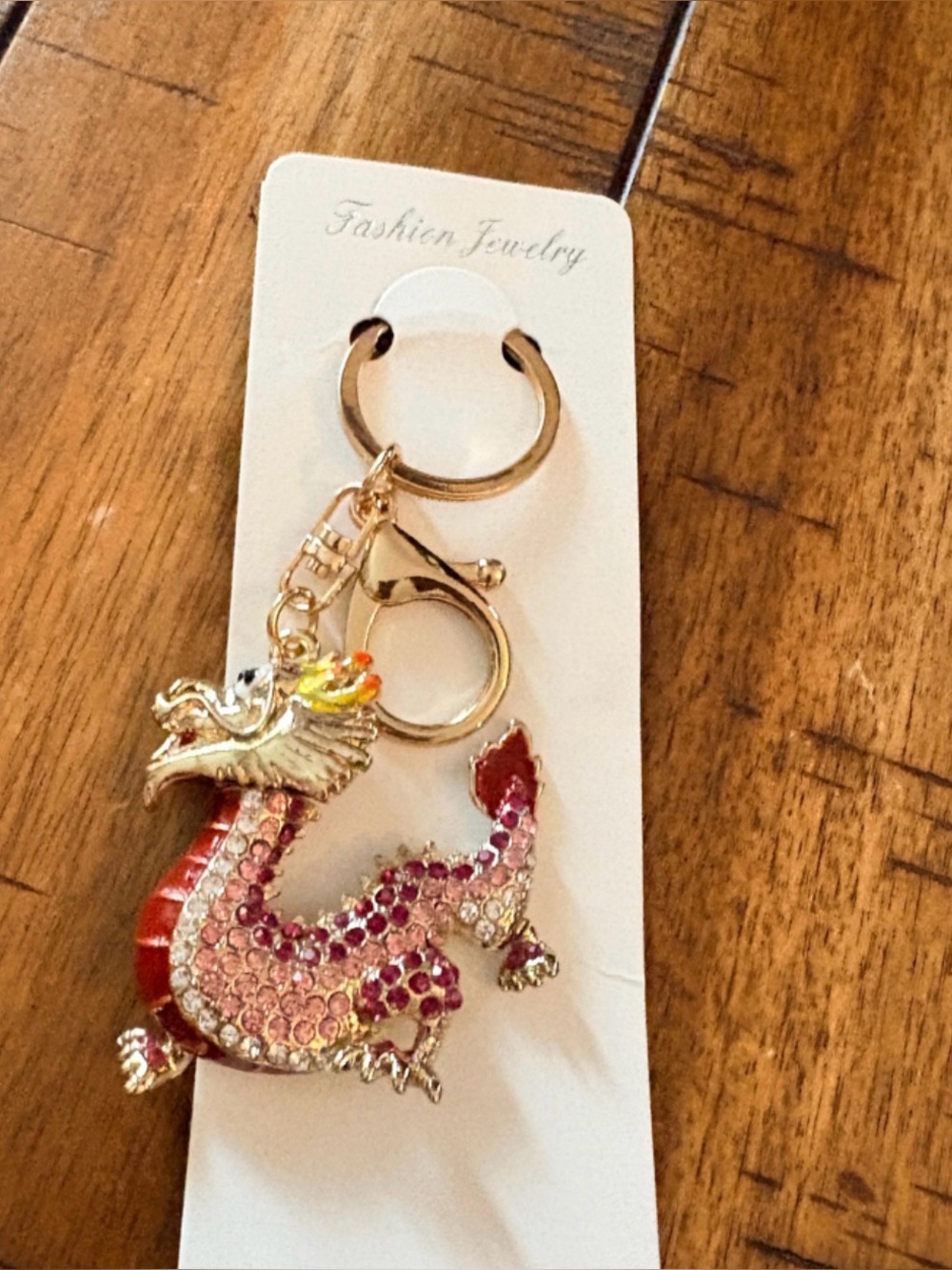 Gold Dragon Keychain with Pink & Red Rhinestones